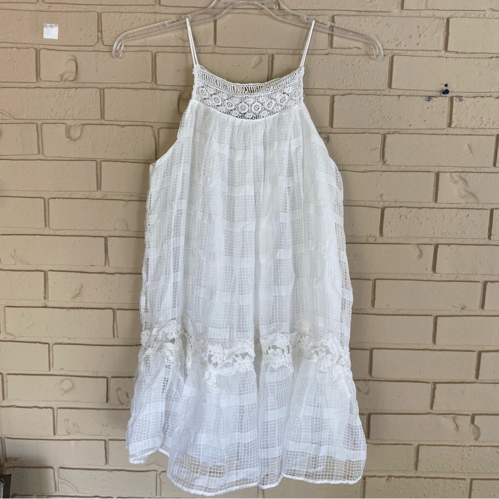 Zara Embroidered Eyelet Dress White Cottagecore Mini Ruffle Prairie Cotton Sz M - Picture 5 of 9